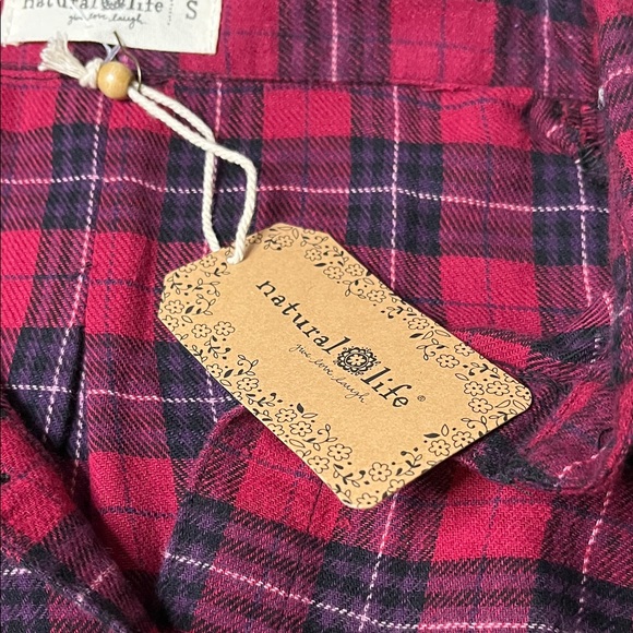 NWT Natural Life Red Plaid Button-Up Flannel Shirt Dress Size Small Cabincore - Picture 5 of 8